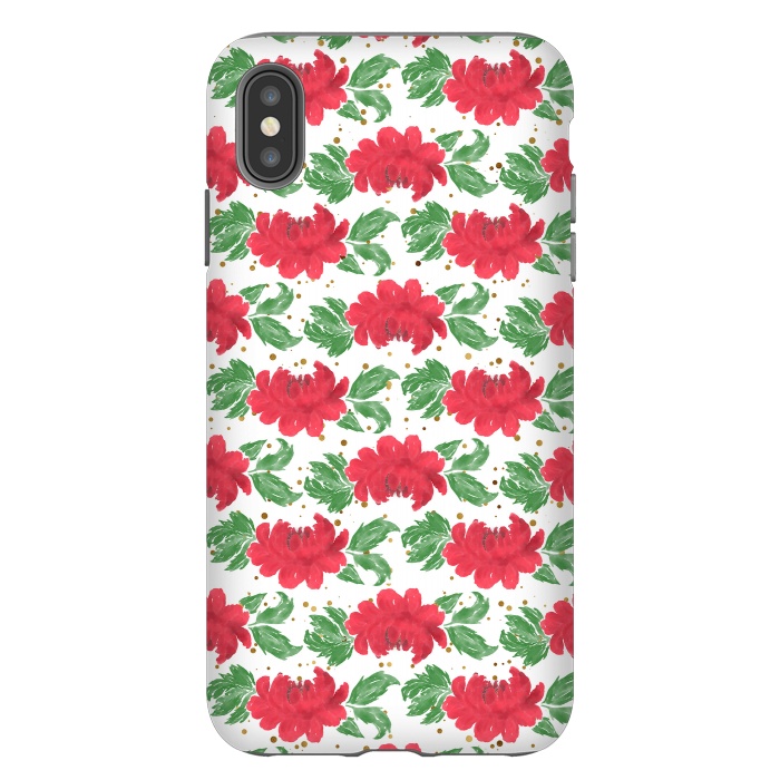 iPhone Xs Max StrongFit Watercolor Winter Red Flowers Gold Dots Artwork by InovArts