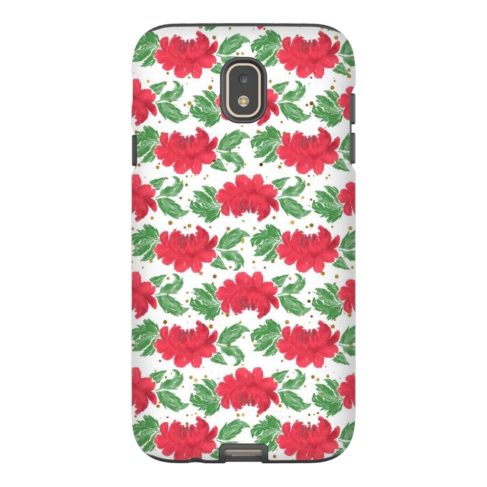 Galaxy J7 StrongFit Watercolor Winter Red Flowers Gold Dots Artwork by InovArts