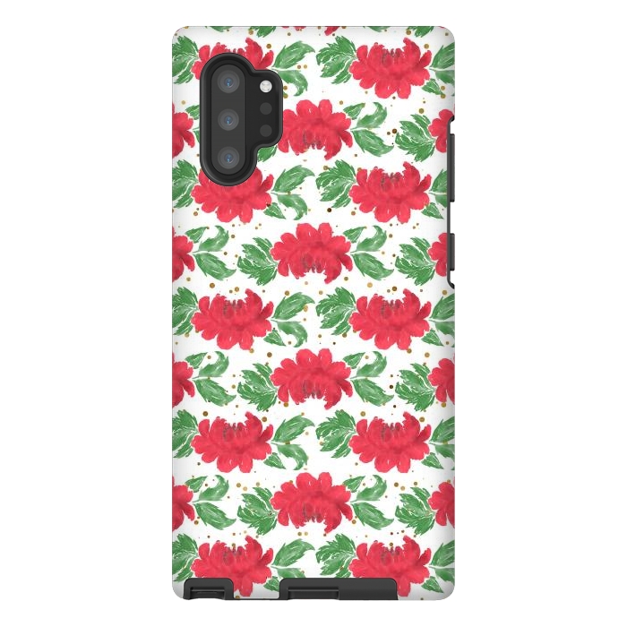 Galaxy Note 10 plus StrongFit Watercolor Winter Red Flowers Gold Dots Artwork by InovArts