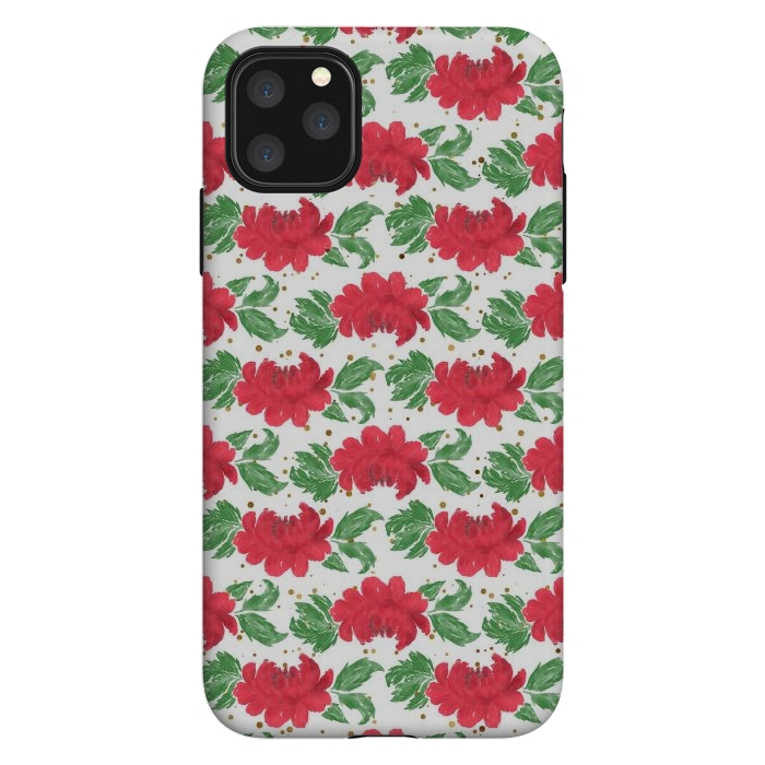 iPhone 11 Pro Max StrongFit Watercolor Winter Red Flowers Gold Dots Artwork by InovArts