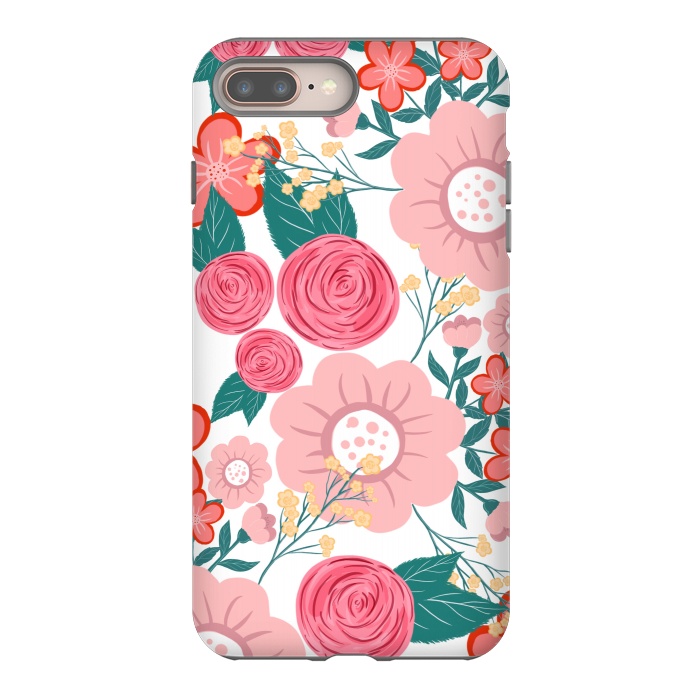 iPhone 7 plus StrongFit Cute girly pink Hand Drawn Flowers design by InovArts