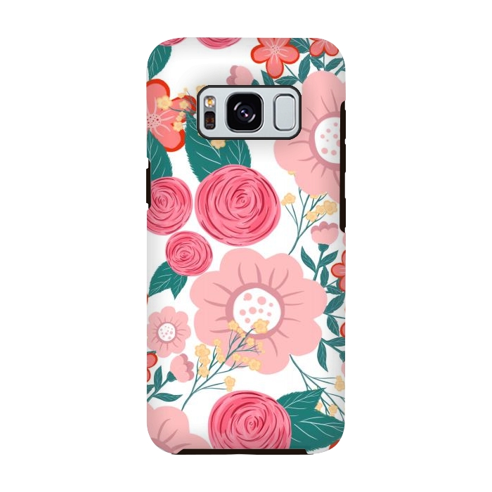 Galaxy S8 StrongFit Cute girly pink Hand Drawn Flowers design by InovArts