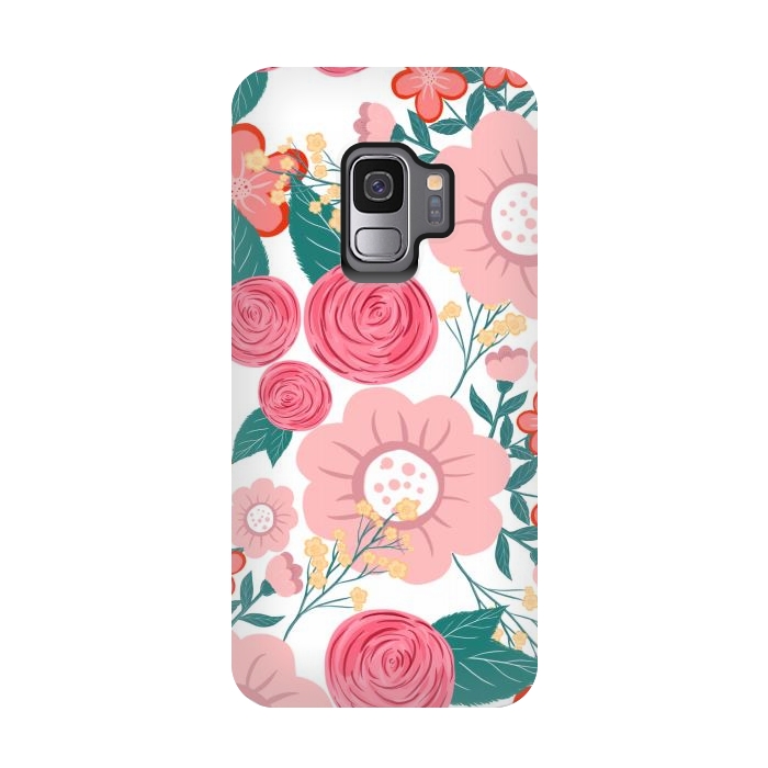 Galaxy S9 StrongFit Cute girly pink Hand Drawn Flowers design by InovArts