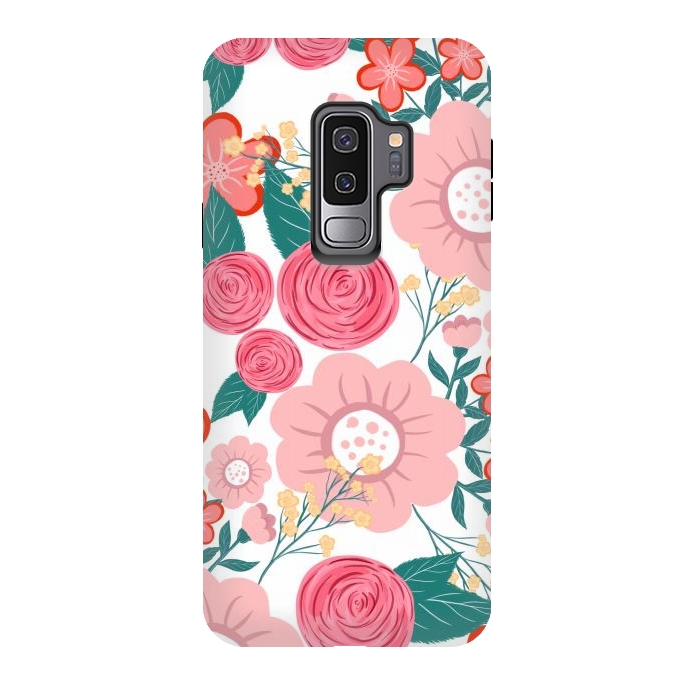 Galaxy S9 plus StrongFit Cute girly pink Hand Drawn Flowers design by InovArts
