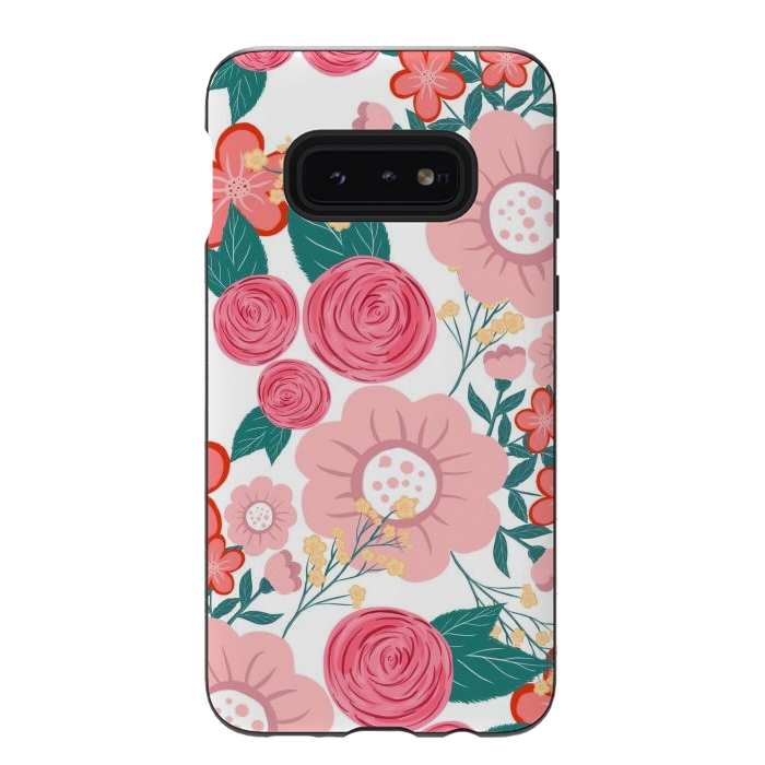 Galaxy S10e StrongFit Cute girly pink Hand Drawn Flowers design by InovArts