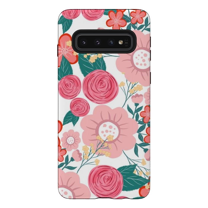 Galaxy S10 StrongFit Cute girly pink Hand Drawn Flowers design by InovArts