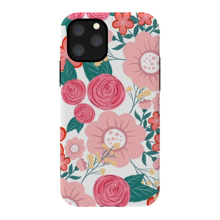 iPhone 11 Pro StrongFit Cute girly pink Hand Drawn Flowers design by InovArts