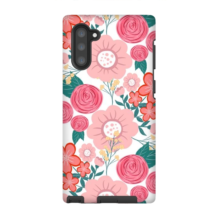 Galaxy Note 10 StrongFit Cute girly pink Hand Drawn Flowers design by InovArts