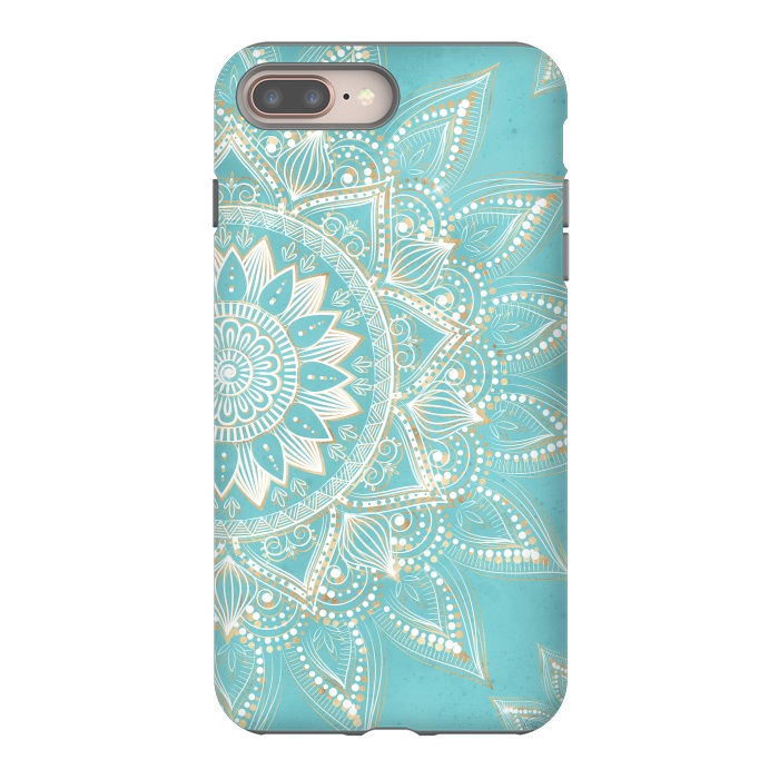iPhone 7 plus StrongFit Elegant White Gold Mandala Sky Blue Design by InovArts
