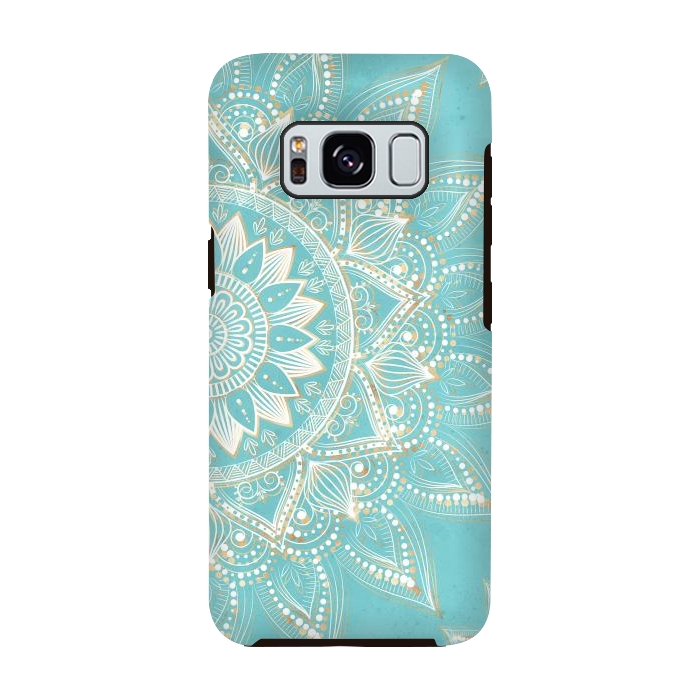 Galaxy S8 StrongFit Elegant White Gold Mandala Sky Blue Design by InovArts