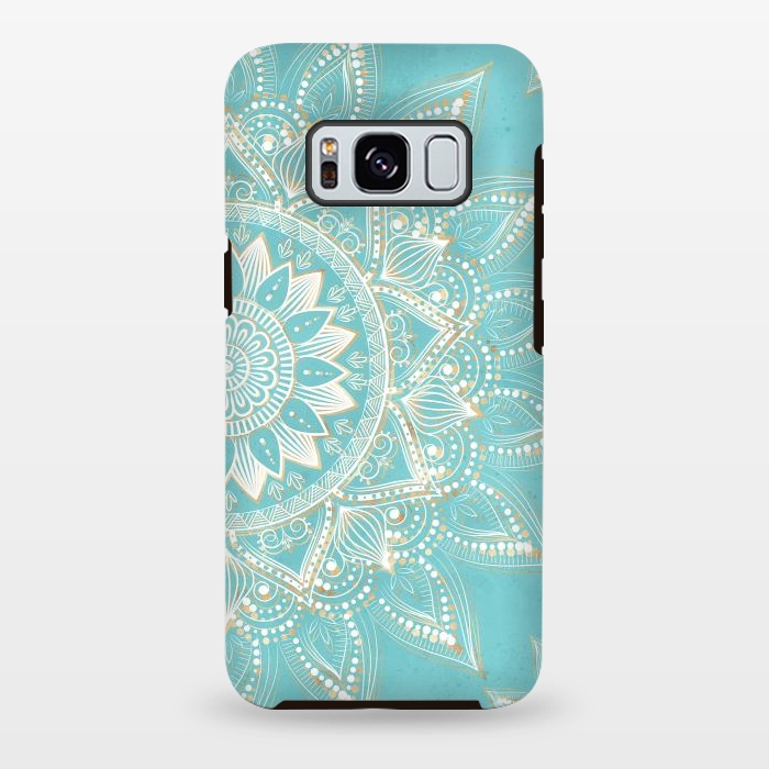 Galaxy S8 plus StrongFit Elegant White Gold Mandala Sky Blue Design by InovArts