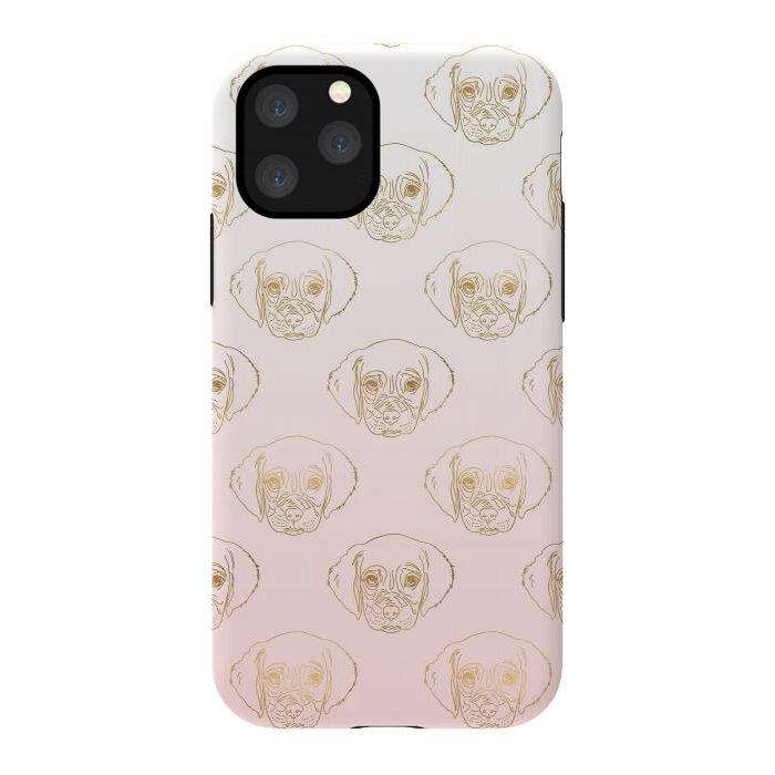 iPhone 11 Pro StrongFit Girly Gold Puppy Dog White Pink Gradient Pattern by InovArts