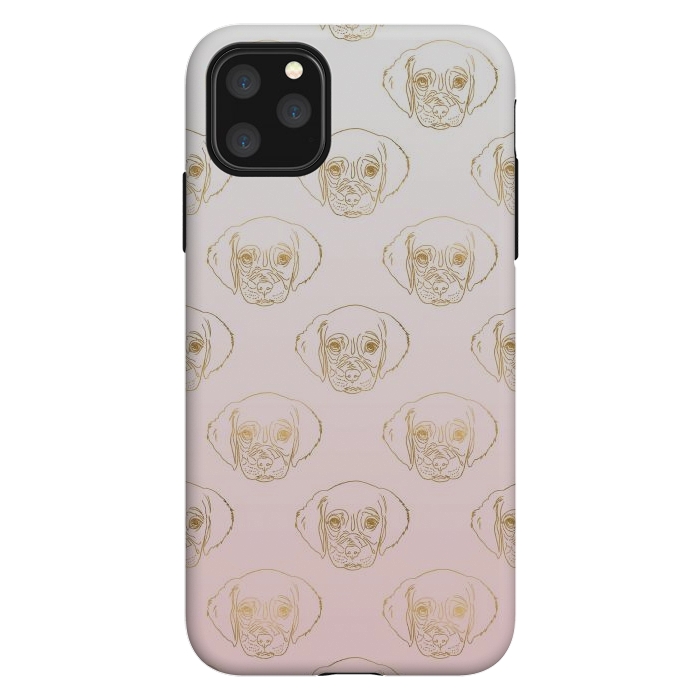 iPhone 11 Pro Max StrongFit Girly Gold Puppy Dog White Pink Gradient Pattern by InovArts