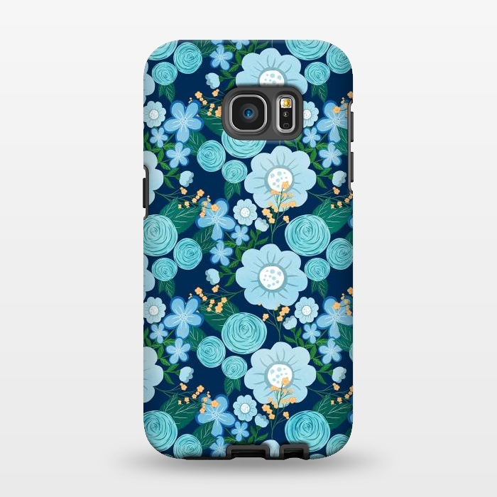 Galaxy S7 EDGE StrongFit Cute Girly Blue Hand Drawn Flowers Pattern by InovArts