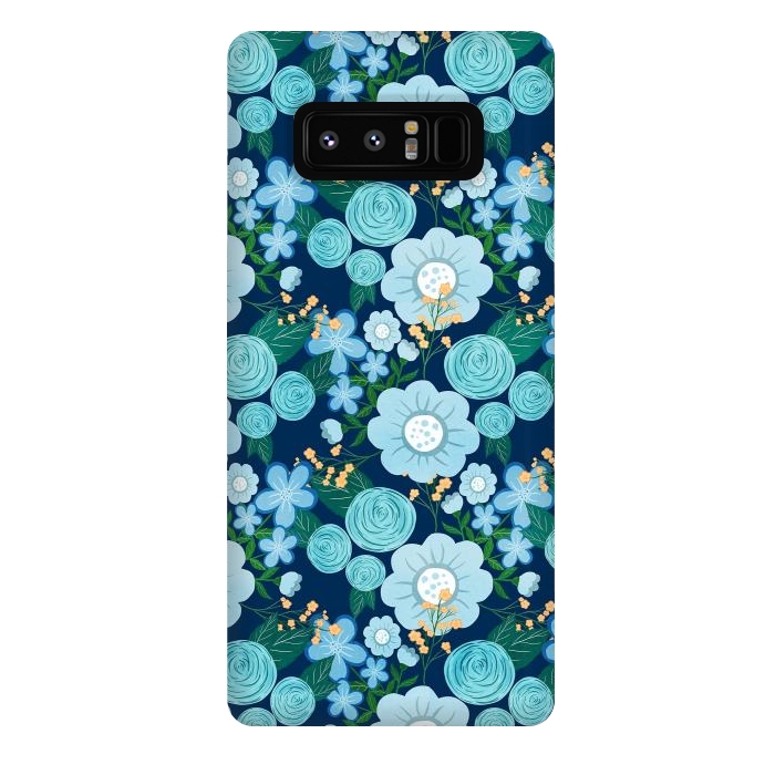 Galaxy Note 8 StrongFit Cute Girly Blue Hand Drawn Flowers Pattern by InovArts