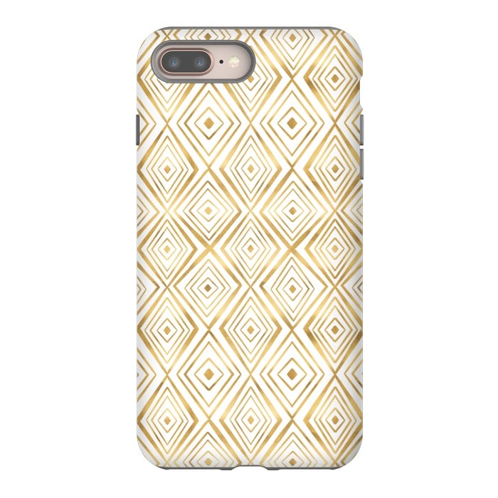 iPhone 7 plus StrongFit Stylish Gold Diamond Shapes Doodles White Pattern by InovArts
