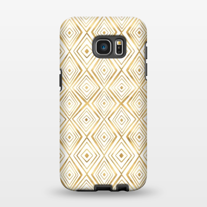 Galaxy S7 EDGE StrongFit Stylish Gold Diamond Shapes Doodles White Pattern by InovArts