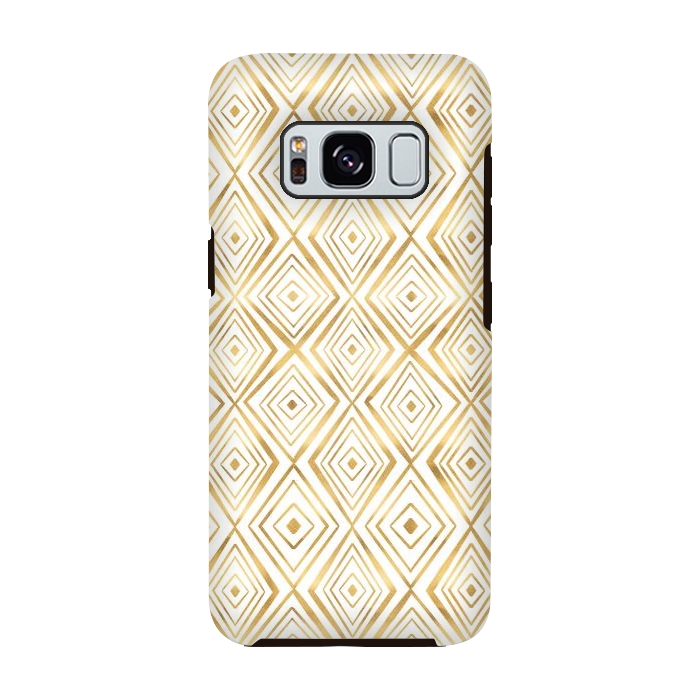 Galaxy S8 StrongFit Stylish Gold Diamond Shapes Doodles White Pattern by InovArts