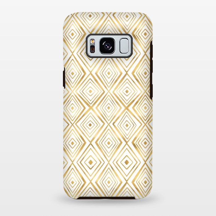 Galaxy S8 plus StrongFit Stylish Gold Diamond Shapes Doodles White Pattern by InovArts