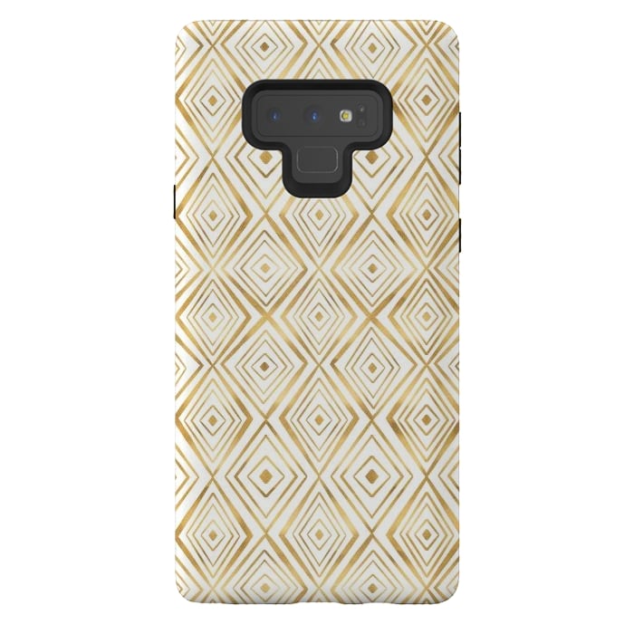 Galaxy Note 9 StrongFit Stylish Gold Diamond Shapes Doodles White Pattern by InovArts