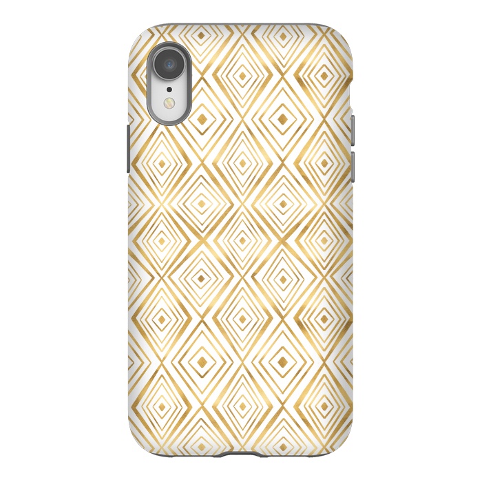 iPhone Xr StrongFit Stylish Gold Diamond Shapes Doodles White Pattern by InovArts