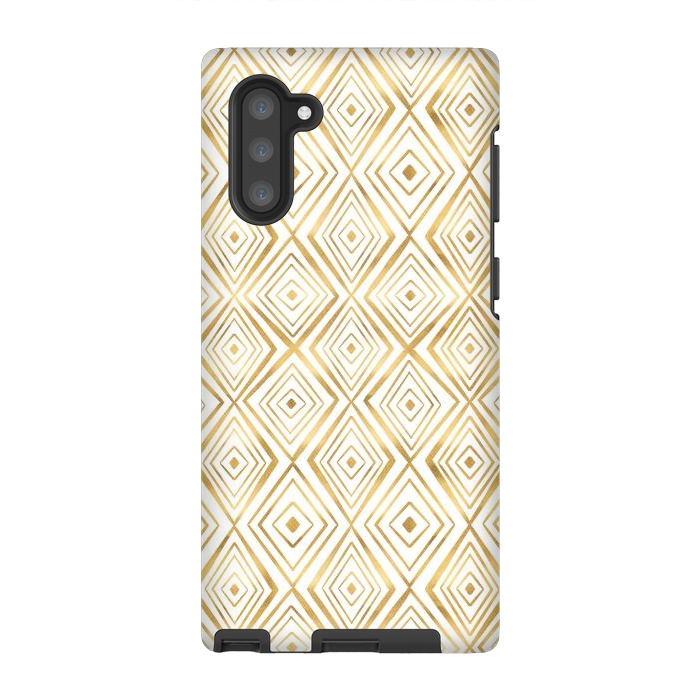 Galaxy Note 10 StrongFit Stylish Gold Diamond Shapes Doodles White Pattern by InovArts