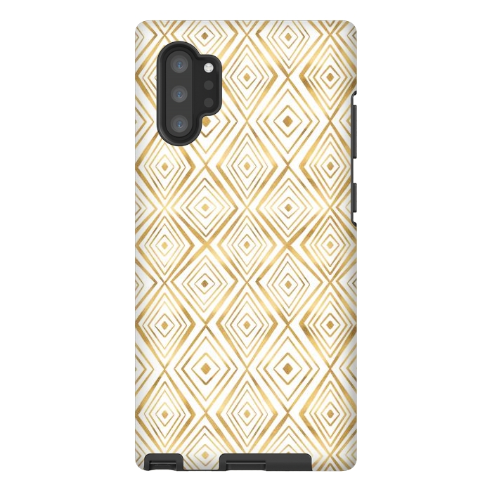 Galaxy Note 10 plus StrongFit Stylish Gold Diamond Shapes Doodles White Pattern by InovArts