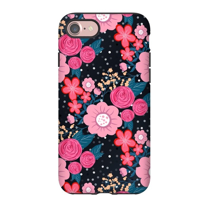 iPhone 7 StrongFit Pretty girly pink Floral Silver Dots Gray design by InovArts