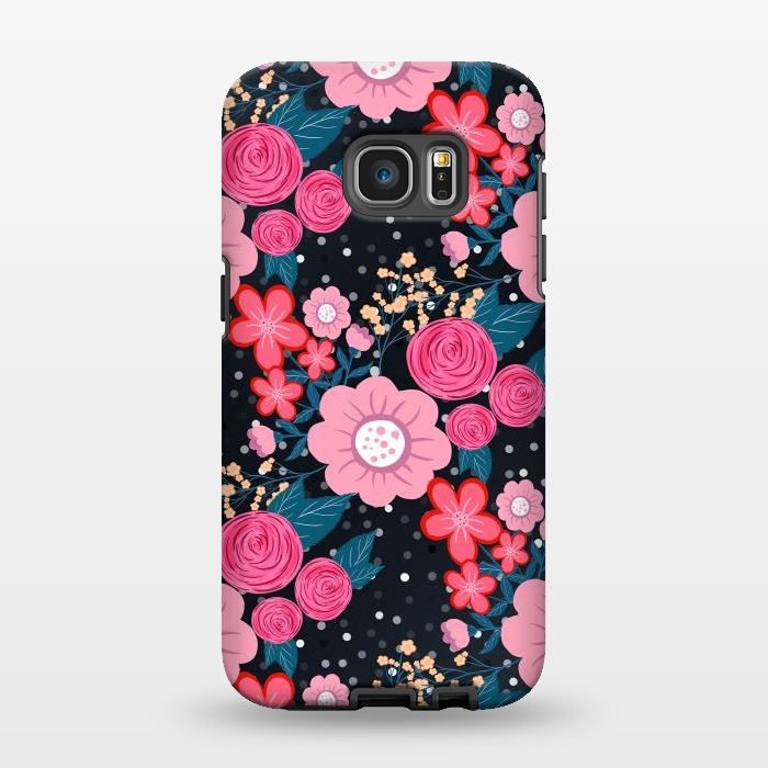 Galaxy S7 EDGE StrongFit Pretty girly pink Floral Silver Dots Gray design by InovArts