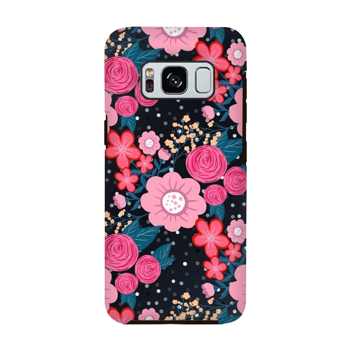 Galaxy S8 StrongFit Pretty girly pink Floral Silver Dots Gray design by InovArts