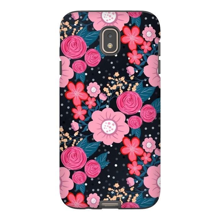 Galaxy J7 StrongFit Pretty girly pink Floral Silver Dots Gray design by InovArts