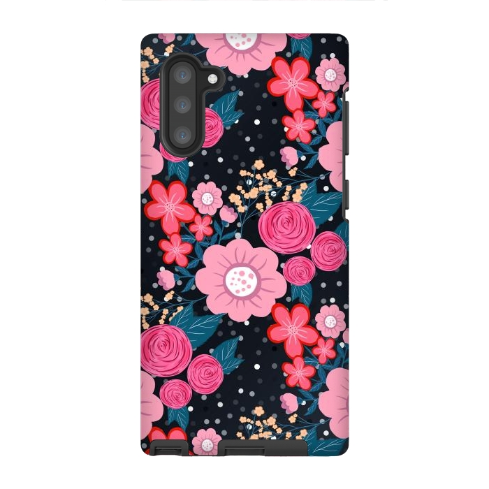 Galaxy Note 10 StrongFit Pretty girly pink Floral Silver Dots Gray design by InovArts