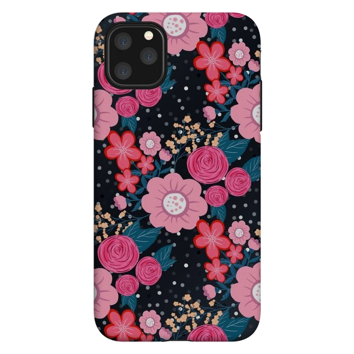 iPhone 11 Pro Max StrongFit Pretty girly pink Floral Silver Dots Gray design by InovArts