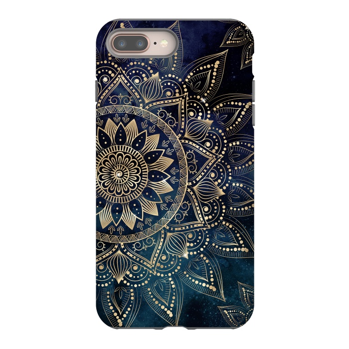 iPhone 7 plus StrongFit Elegant Gold Mandala Blue Galaxy Design by InovArts