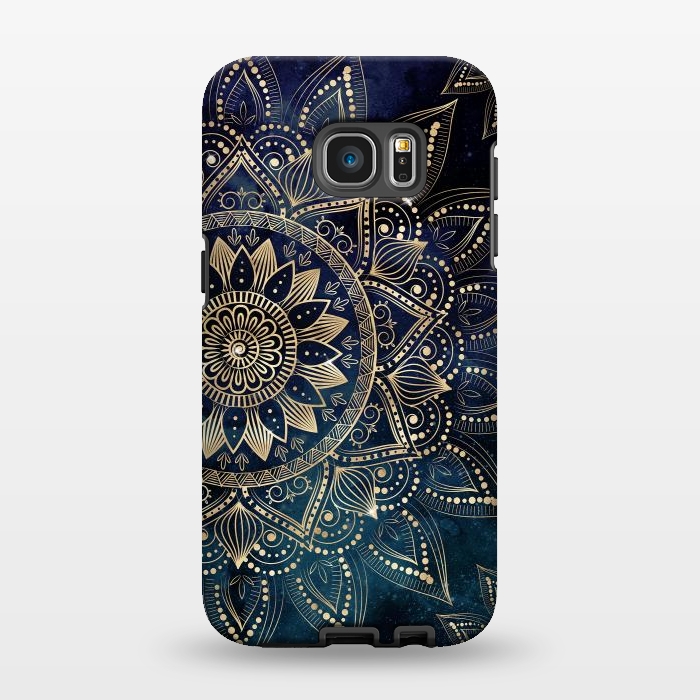 Galaxy S7 EDGE StrongFit Elegant Gold Mandala Blue Galaxy Design by InovArts