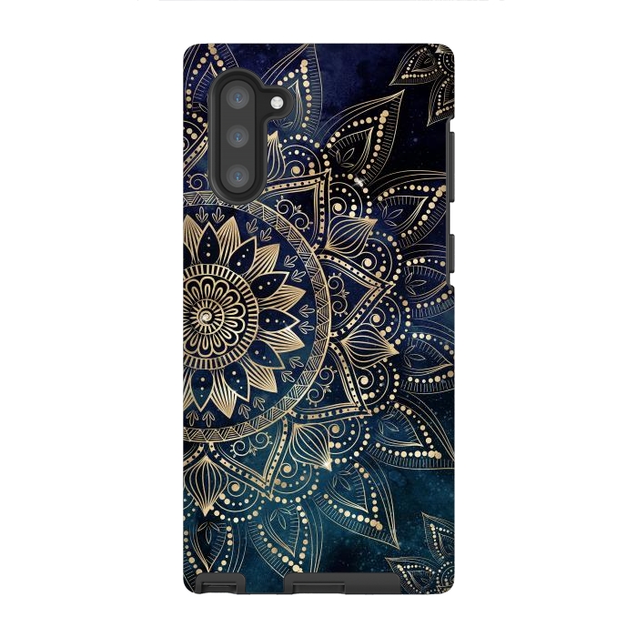 Galaxy Note 10 StrongFit Elegant Gold Mandala Blue Galaxy Design by InovArts