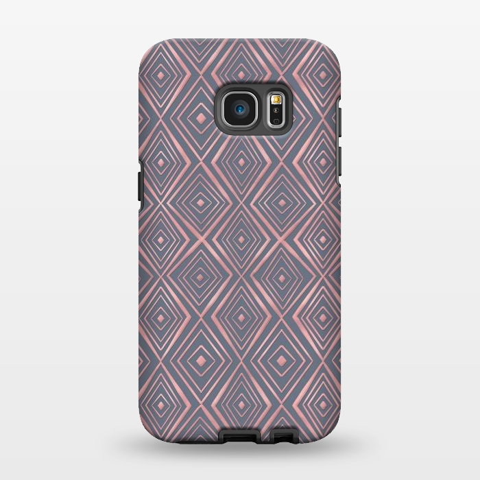 Galaxy S7 EDGE StrongFit Stylish Rose Gold Diamond Shapes Doodles Gray Pattern by InovArts