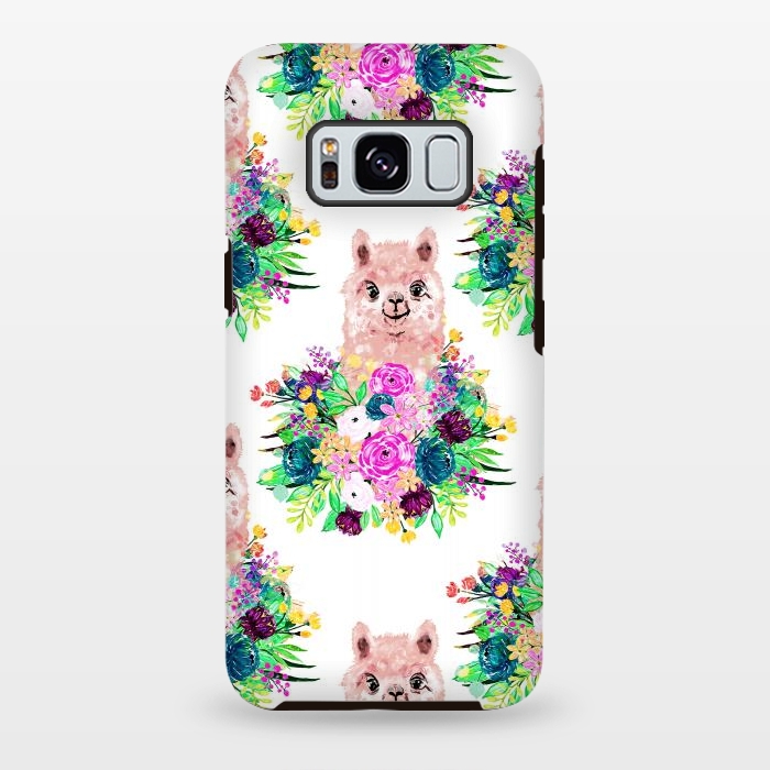 Galaxy S8 plus StrongFit Cute Pink Alpaca and Flowers Watercolor paint by InovArts