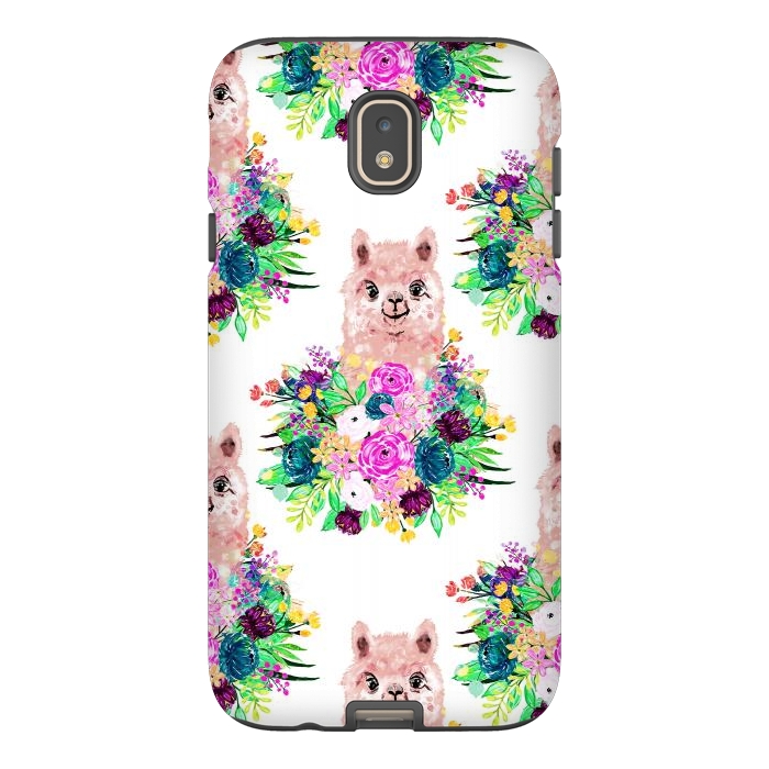 Galaxy J7 StrongFit Cute Pink Alpaca and Flowers Watercolor paint by InovArts