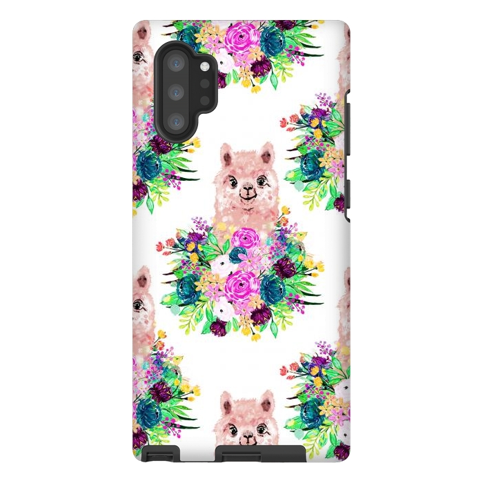 Galaxy Note 10 plus StrongFit Cute Pink Alpaca and Flowers Watercolor paint by InovArts