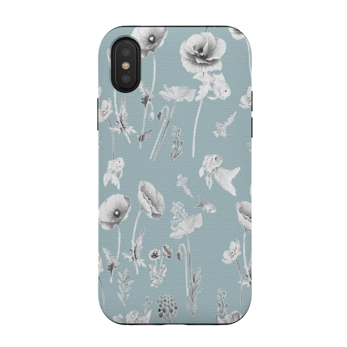 iPhone Xs / X StrongFit Fishes & Garden-Powder Blue by ''CVogiatzi.