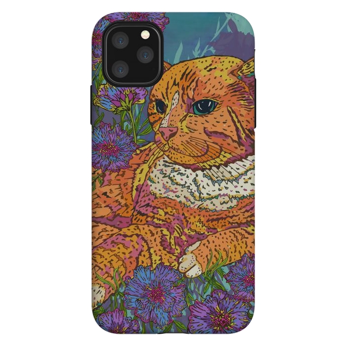 iPhone 11 Pro Max StrongFit Ginger Cat in Flowers by Lotti Brown