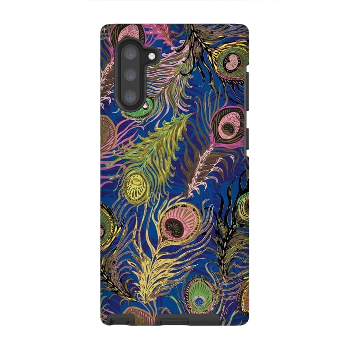 Galaxy Note 10 StrongFit Peacock Feathers in Bold Blue by Lotti Brown