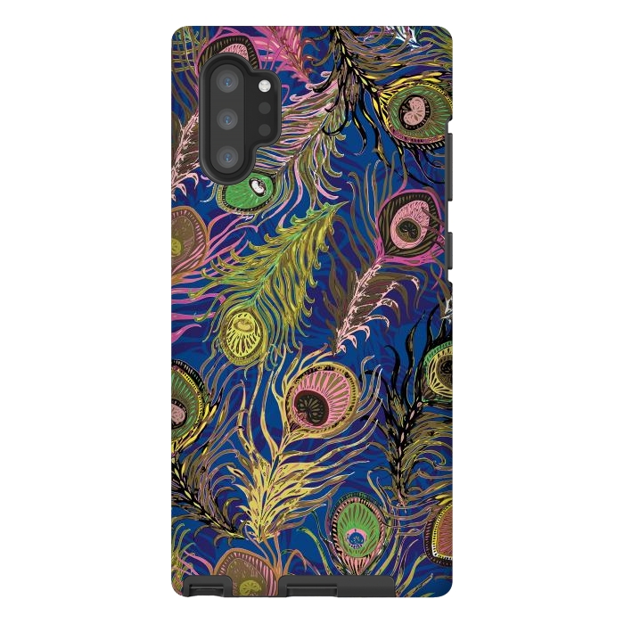 Galaxy Note 10 plus StrongFit Peacock Feathers in Bold Blue by Lotti Brown