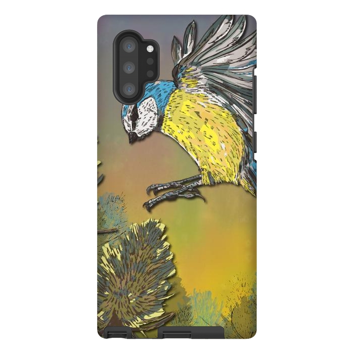 Galaxy Note 10 plus StrongFit Blue Tit and Teasels by Lotti Brown