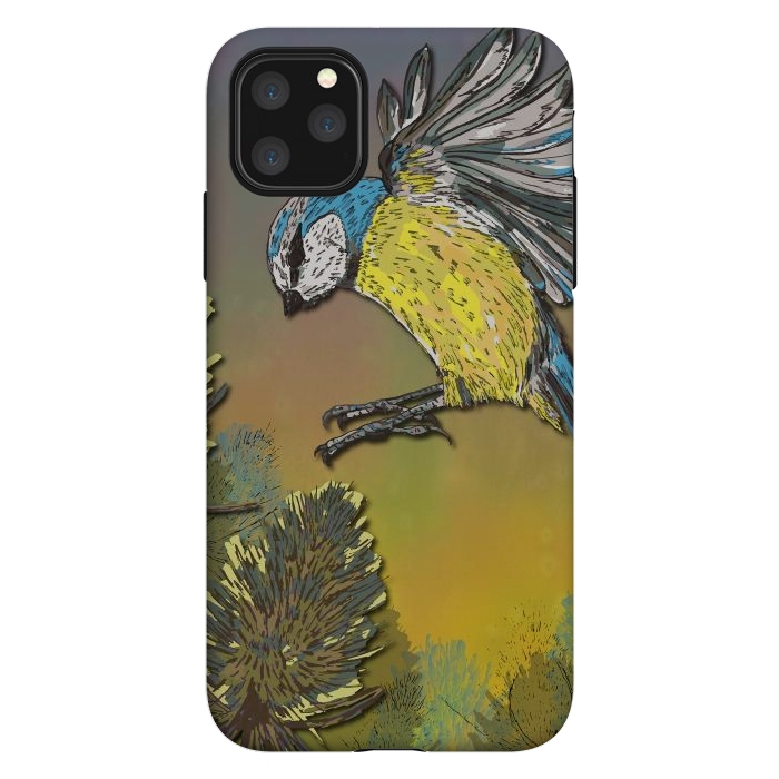 iPhone 11 Pro Max StrongFit Blue Tit and Teasels by Lotti Brown