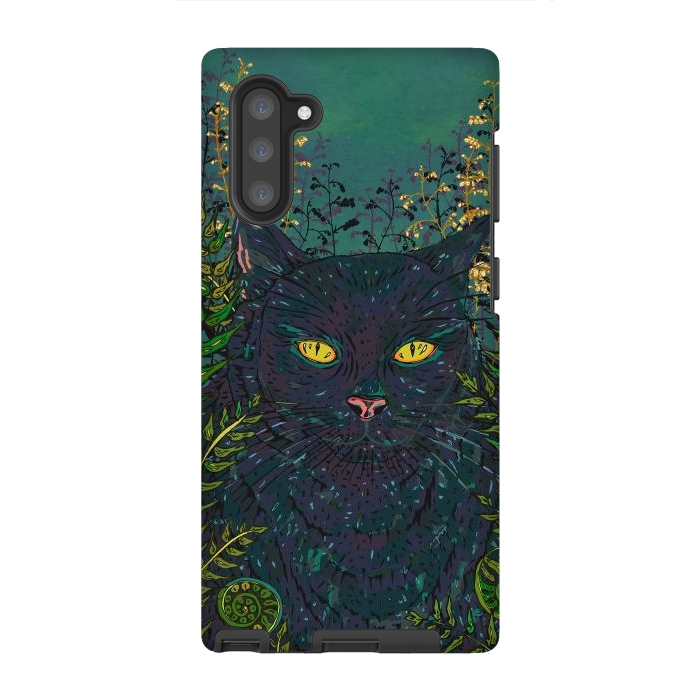 Galaxy Note 10 StrongFit Black Cat in Ferns by Lotti Brown
