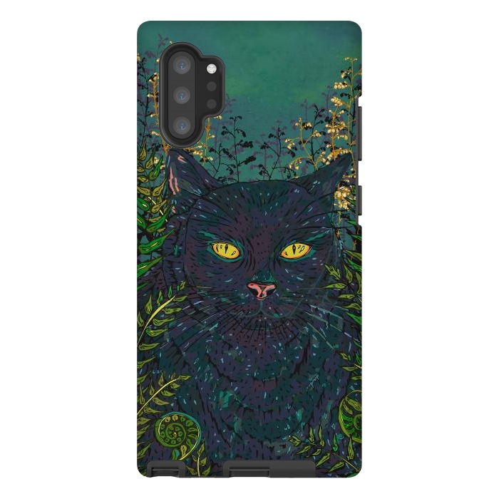 Galaxy Note 10 plus StrongFit Black Cat in Ferns by Lotti Brown