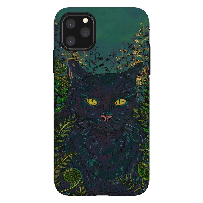 iPhone 11 Pro Max StrongFit Black Cat in Ferns by Lotti Brown