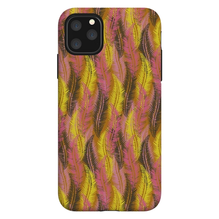 iPhone 11 Pro Max StrongFit Feather Stripe in Pink and Yellow by Lotti Brown